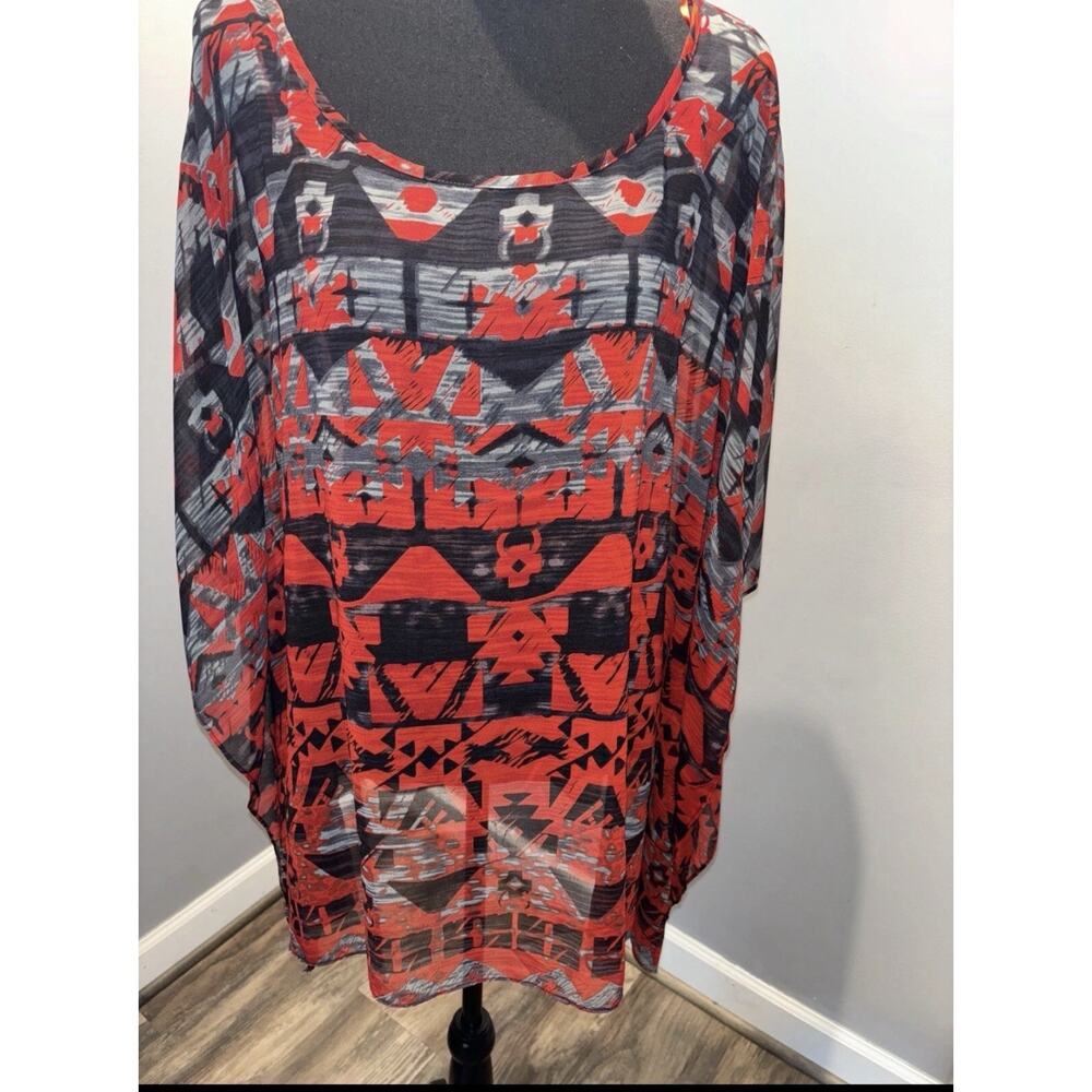 Ariat Boho Western Native Rachel Tunic Poncho Sheer Flowy Top Women's Sz L